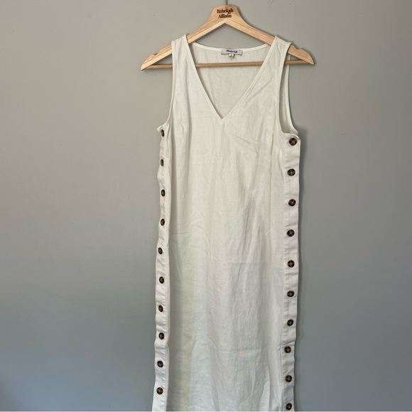 Madewell Linen & Cotton Side Button Midi Dress In Lighthouse White SIZE XS - Picture 9 of 14